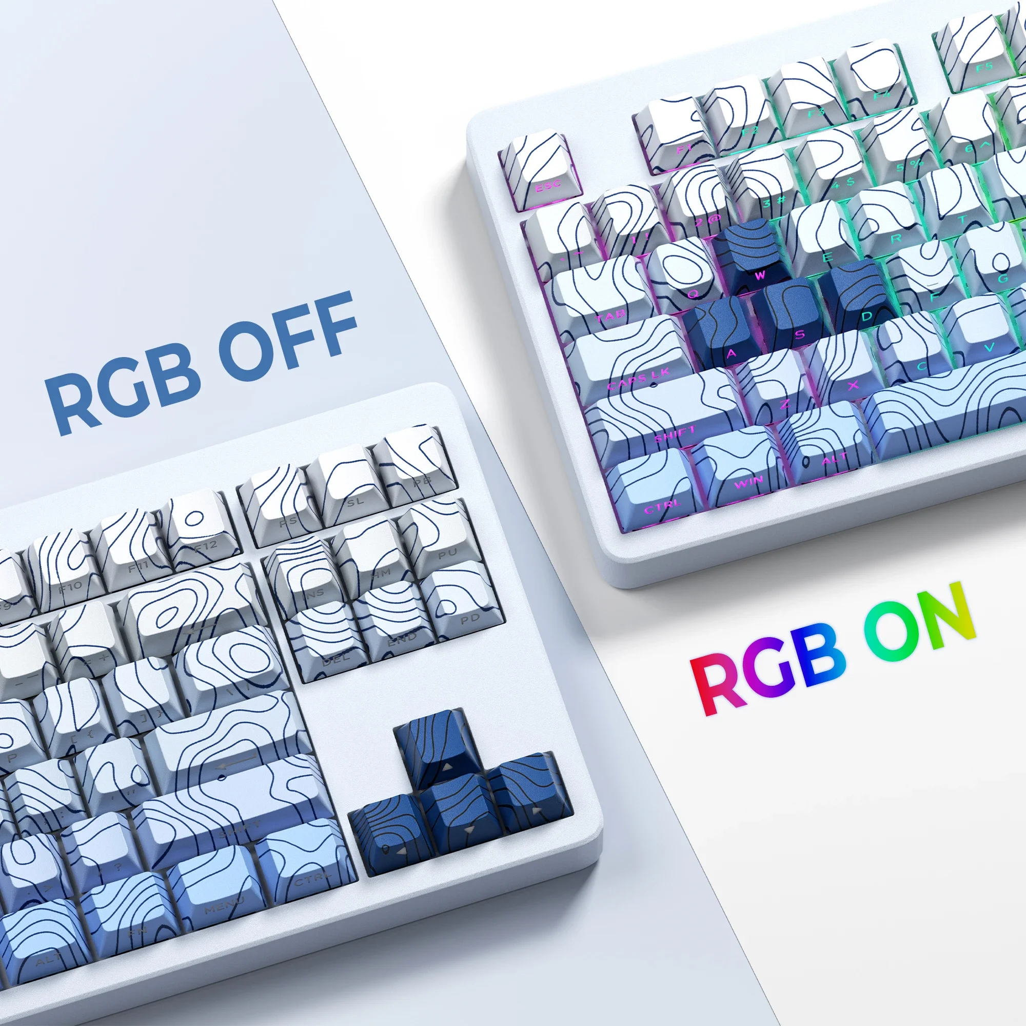 

Контурная, сине-белая фарфоровая оригинальная колпачок для клавиш с боковой гравировкой PBT, креативная личность, светопропускающая настройка колпачков для клавиш