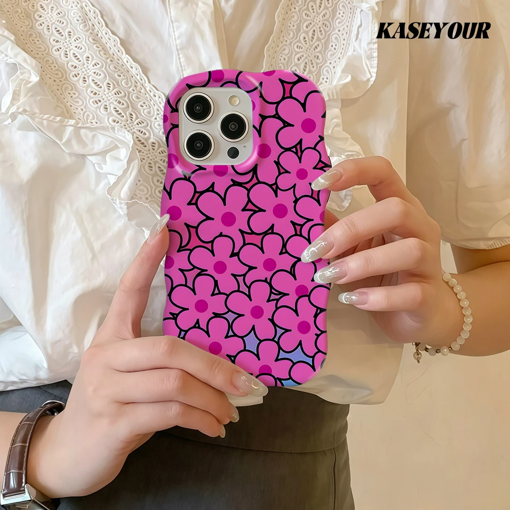 Funda de Teléfono Brillante 2 en 1 con Diseño de Margarita Rosa Intensa para iPhone 13 14 15 16 17 Pro Max, Bordes Ondulados, Carcasa Trasera Rígida y Delgada