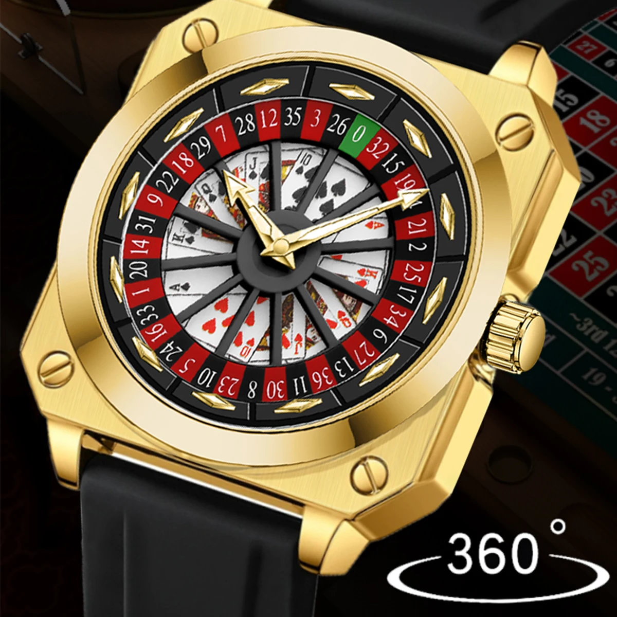 VA VA VOOM Brand Quartz Movement Men Watch 42mm Square Silver Black Silicone Clock Creative Rotating Compass Military Men Watch