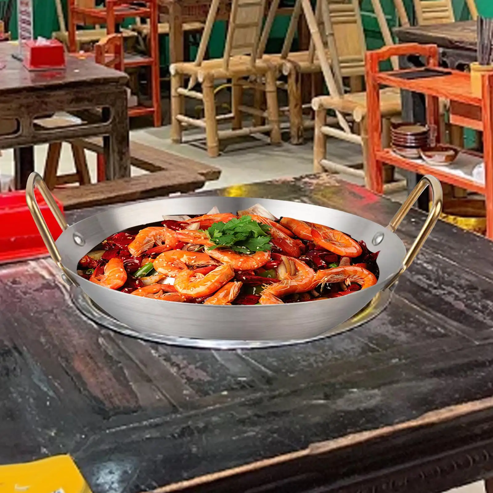 Stainless Steel Wok Dry Pot Round Bottom Restaurant Stovetop Cookware Saute Pan Fry Pan for Frying Simmering Stewing Meat