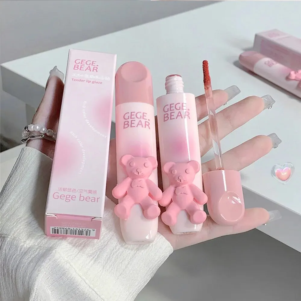 Cute Bear Design Velvet Lipgloss Long Lasting Nude Brown Red Lip Tint Cosmetics Gege Bear Lip Gloss image 2