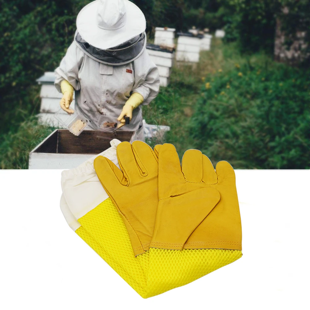 1Pair Apiculture Sheepskin/Linen Gloves Breathable Anti-bee Anti-sting Long Sleeves Ventilated Beekeeper Bee Keeping Tool