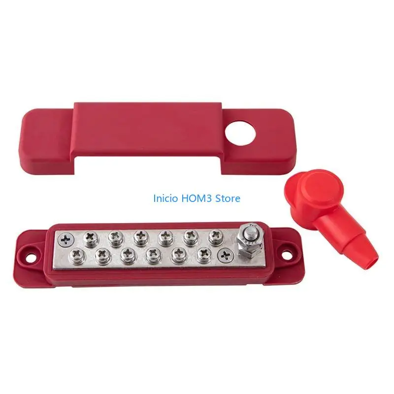 A5YD 12 Terminal Power Distribution Block Bus Bar with Covers and Lock Washer 180 Amp