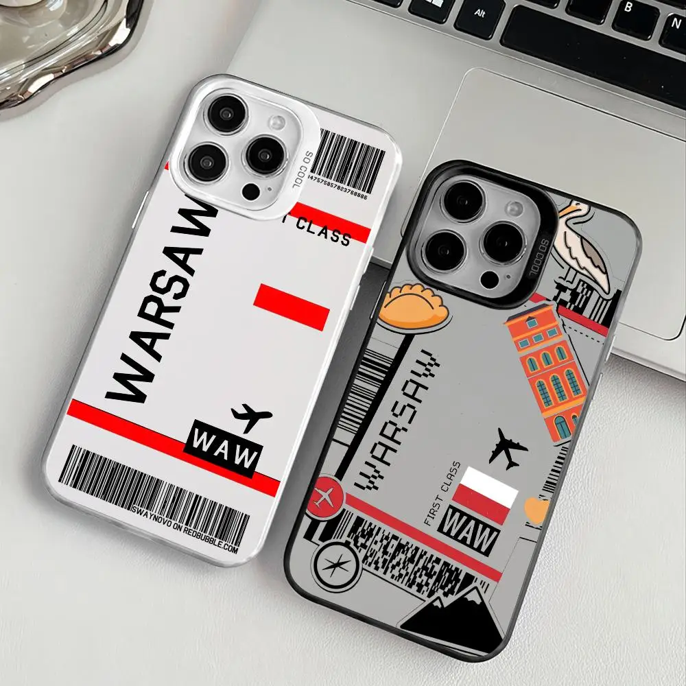 Funda de teléfono con billete de viaje de avión de Polonia para iPhone 17 16 15 14 13 12 11 Pro Max negro púrpura mate láser metálico Aurora Funda
