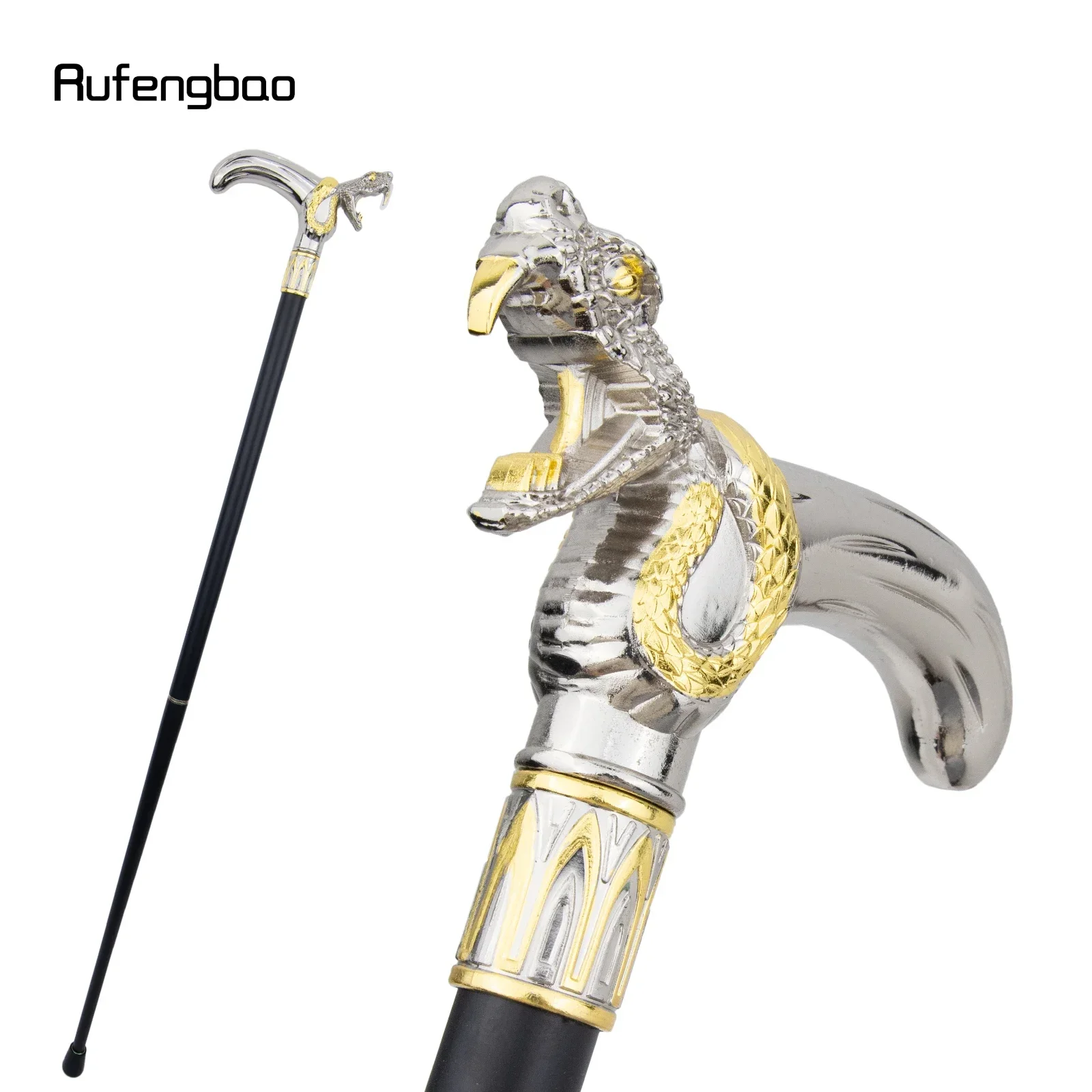 Testa di serpente bianco dorato che mordono canna da passeggio bastone da passeggio decorativo di moda gentiluomo elegante pomello per canna cosplay Crosier 92 cm