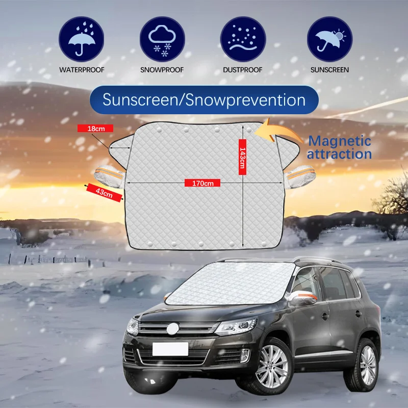 غطاء ثلج للسيارة الفاخر لسيارة Volkswagen VW Tiguan MK - واقي زجاج أمامي شتوي ممتد وسميك لحماية الصقيع والثلج