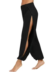 Hollow Out Pants Open Side High Split Female Clothing Causal Beach Trouser Loose Dance Wide Leg Pant Elastic Waist Spring Summer