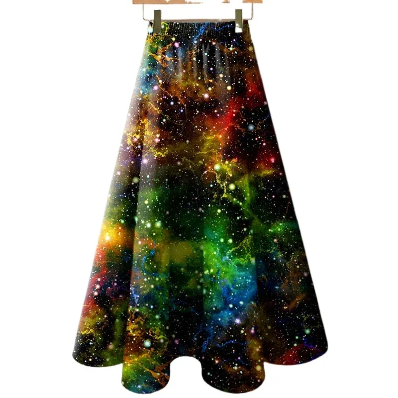 Medium and Long Skirt Skirt Women's New Foreign Style Printing Beautiful Big Swing, Thin Knee High Waist Skirt