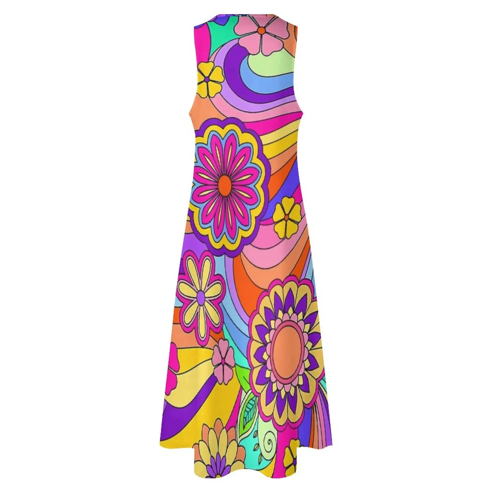 Flower Power Inspired Dress Groovy Hippy Retro Party Maxi Dress Street Fashion Casual Long Dresses V Neck Print Big Size Vestido