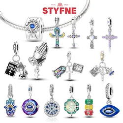 Silver 925 Virgin Praying Hands Dangle Cross Beads Charm for Women Fit Original Charms Bracelet DIY Fine Jewelry Gifts