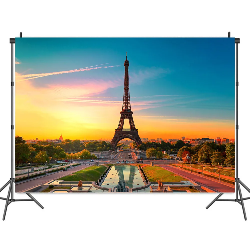 

The View of The Eiffel Tower Square At Dusk Backdrops Photos Background Decor for Photography Photocall Studio Props