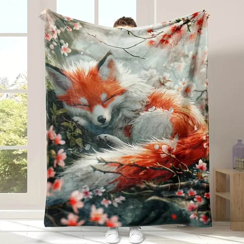 Cozy Vintage Fox Print Flannel Throw Blanket Soft,Reversible,All-Season Comfort for Home Travel | Lightweight,Warm,and Versatile view 6