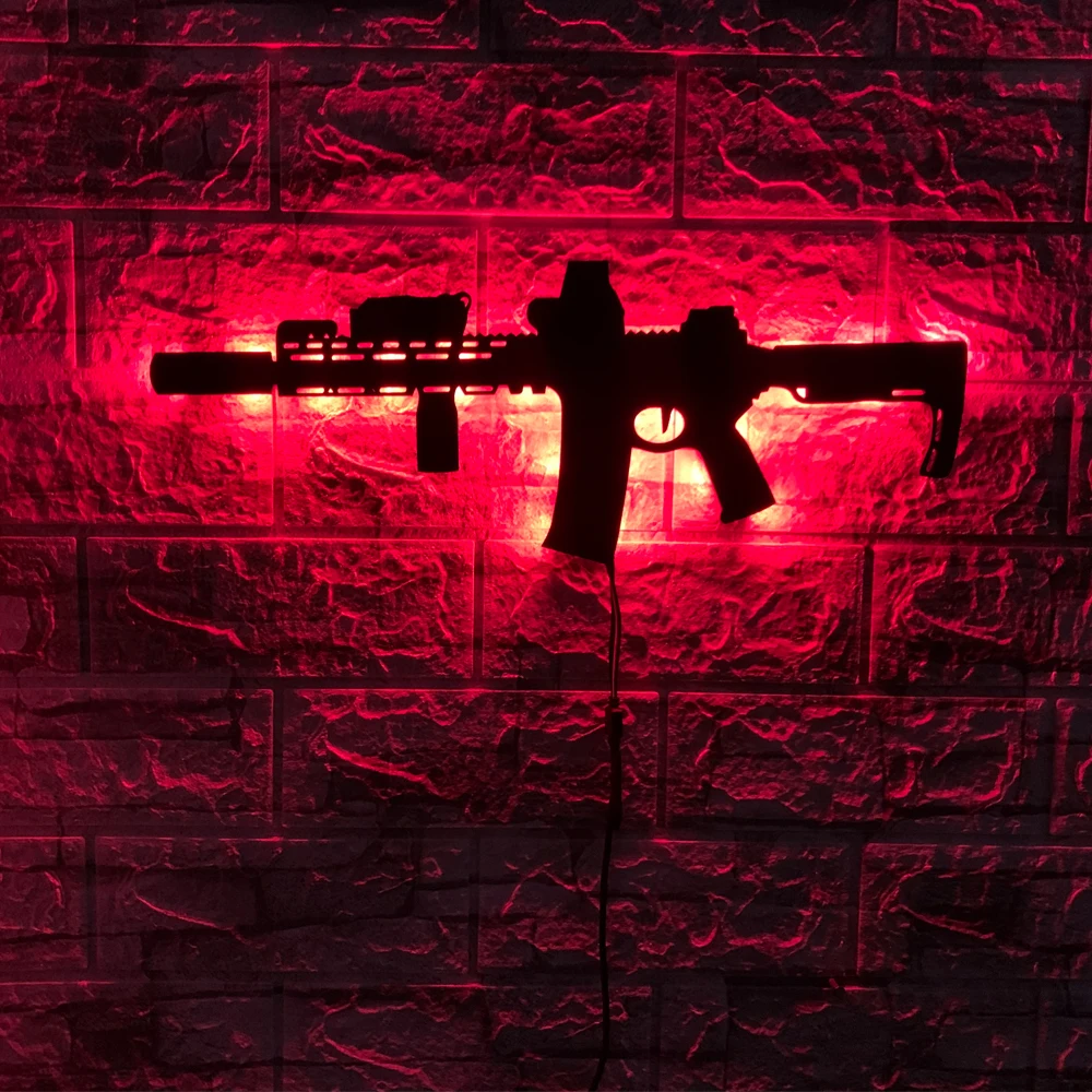 Personalized 3D creative LED gun-shaped luminous wall light interior background Aura Light USB colored night light