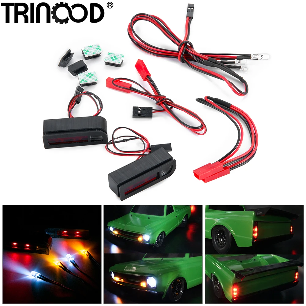 TRINOOD Front Rear LED Lights & Power Supply Set Headlights Taillights for 1/10 Scale Brushless Truck Drag Slash Upgrade Parts