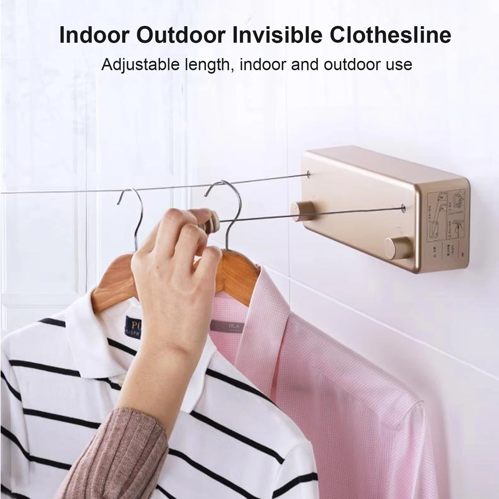 Retractable Clothesline Laundry Hanger Clothes Drying Rack Stainless Steel Double Layer Rope Wall Mounted Clothes Line