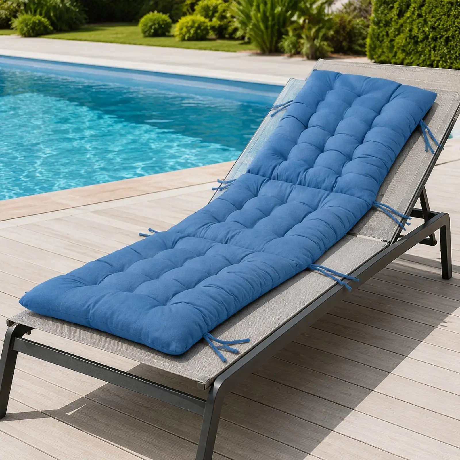 Oxford Cloth Lounge Pad Water-Repellent Rectangular Lounge Cushion Tufted Seat Cushion with Tie Strings Comfortable Outdoor