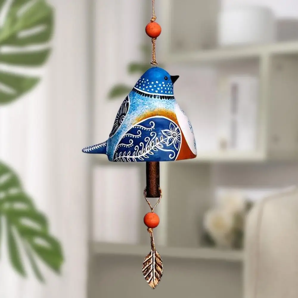 Resin Bird Song Bell Hand Painted Cartoon Design Wind Chime Pendant Style Exquisite Painted Hanging Ornaments Door Decoration