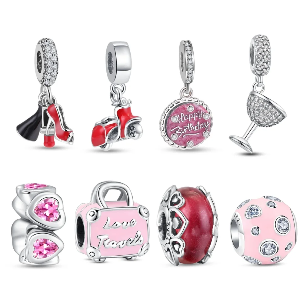 2026 925 Sterling Silver Charm Bracelet Salto Alto Bagagem Batom Beads Fit Original Bracelet DIY Jewelry Women Gift Birthday