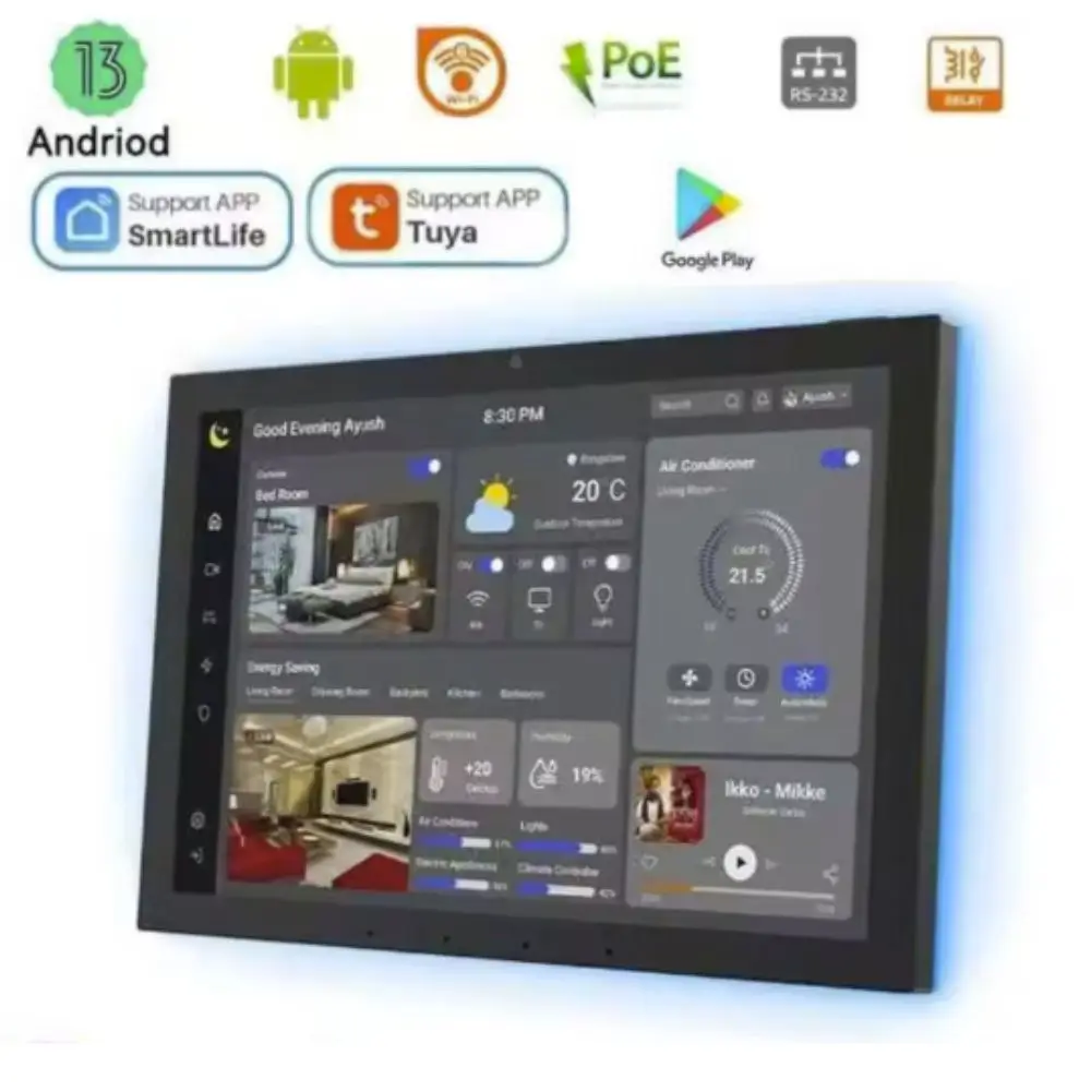 Hogar Inteligente de 10 pulgadas (aproximadamente. Pantalla táctil de 25,4 cm), Android 11 (versión POE). panel de control controlador de pantalla táctil montado en la pared