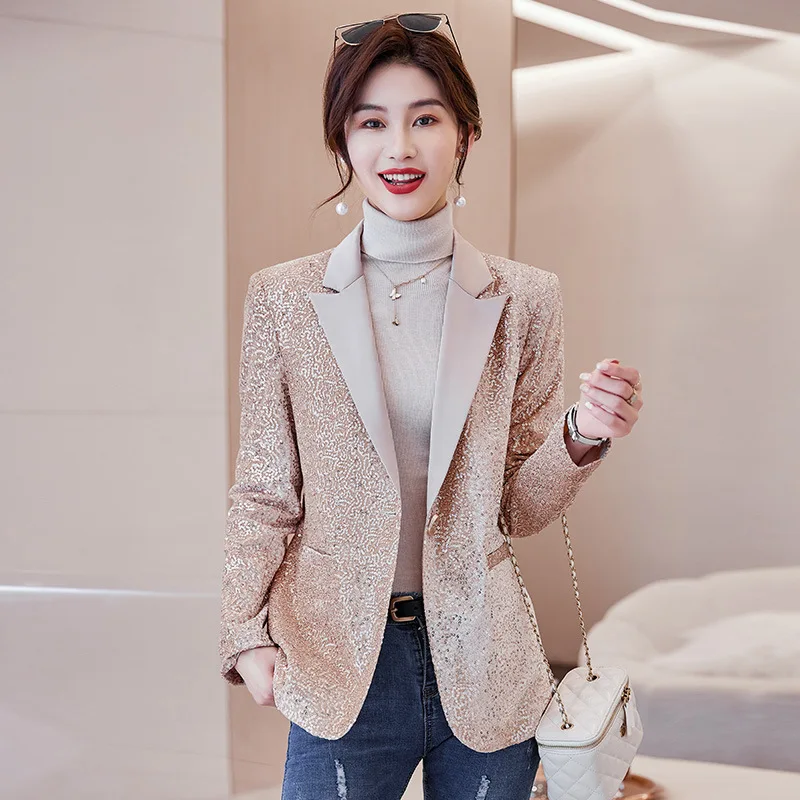 

Spring autumn women's high-end sequins small suit Korean version of the fashion casual coats slim-fit show thin Blazers jacket