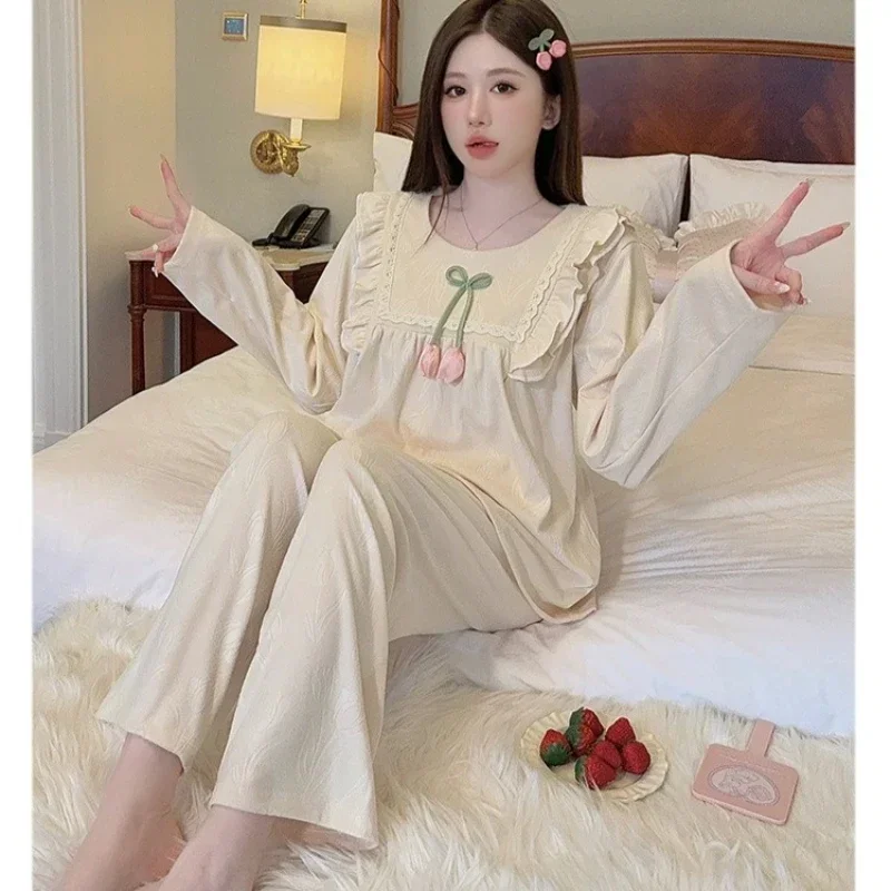 M-5XL Plus Size Gold Velvet Pajamas 2 Pcs Set for Women Korean Sweet Ruffle Winter Warm Homewear Long-sleeved Trousers Outfits  Women Sexy Lace Satin Pajama Set Factory Direct Wholesale, Affordable Bulk Price