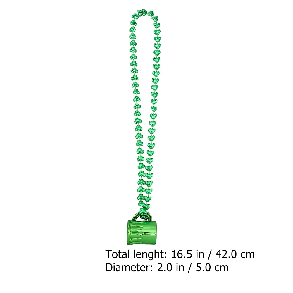 مجموعة واحدة من قلادات عيد القديس باتريك، قلادة من الخرز الأخضر، كوب للبيرة، قبعة على شكل لوازم الحفلات، إكسسوارات للنساء والفتيات