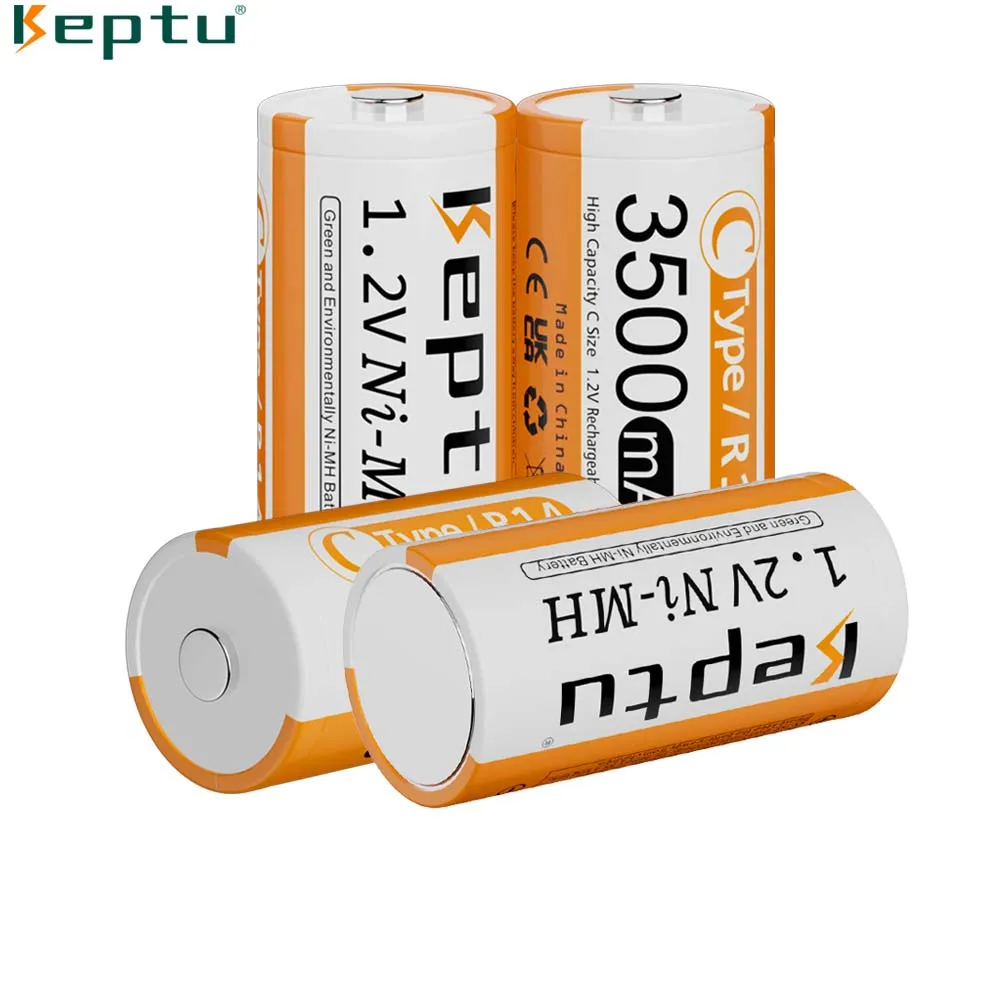 KEPTU C Size NI-MH R14 Rechargeable C Battery LR14 3500mAh 1.2V C Batteries for Gas Cooker Flashlight and LCD AA/AAA/C/D Charger