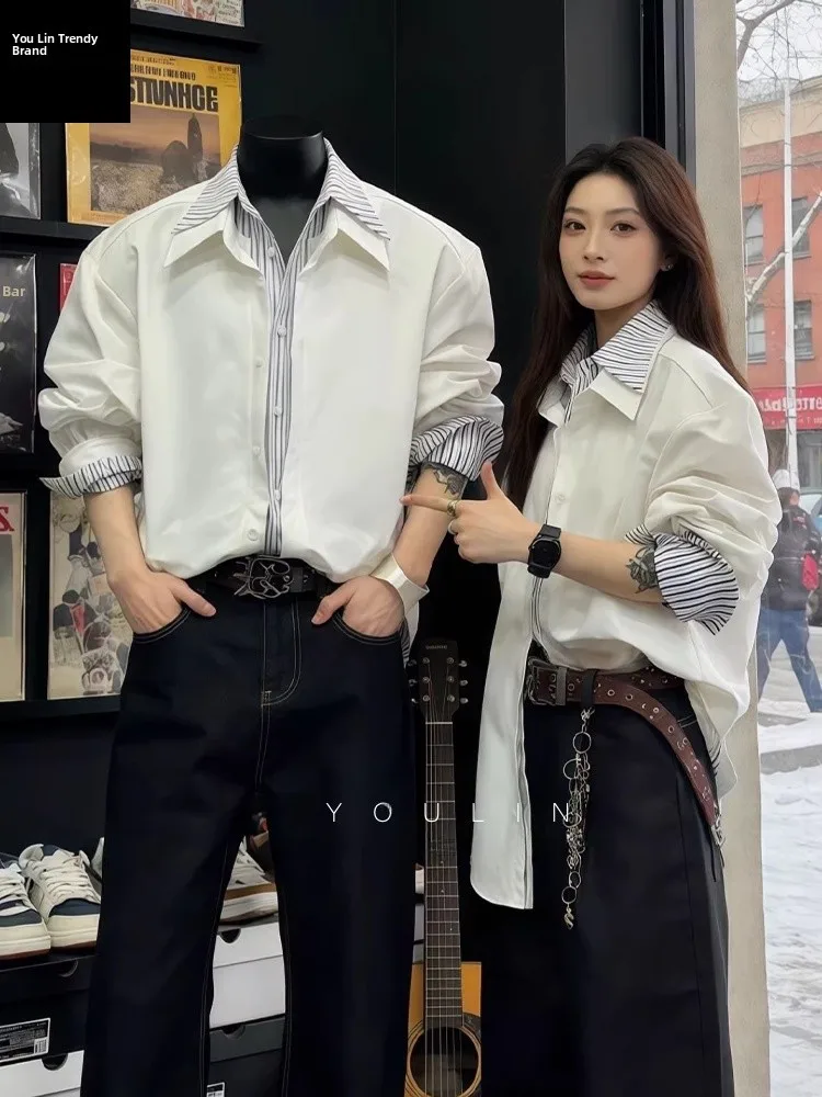 

Белая корейская имитация двухслойной куртки с длинным рукавом для мужчин, зимняя, премиум-класса, стильная, теплая, для ношения под одеждой, парная куртка