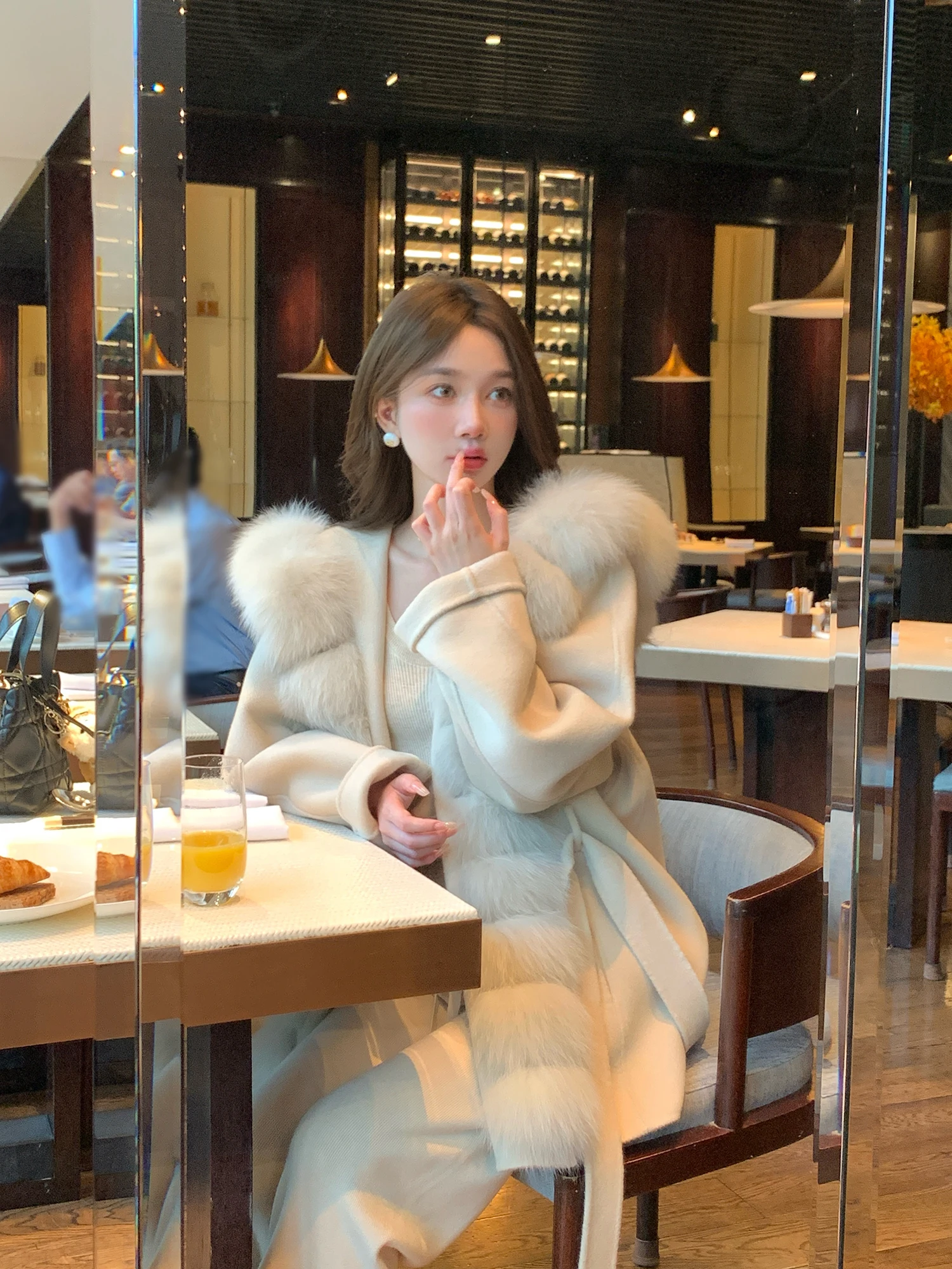 

Двустороннее шерстяное пальто с меховым воротником и капюшоном от LM: Женская модная верхняя одежда, удобное свободное пальто с длинными рукавами