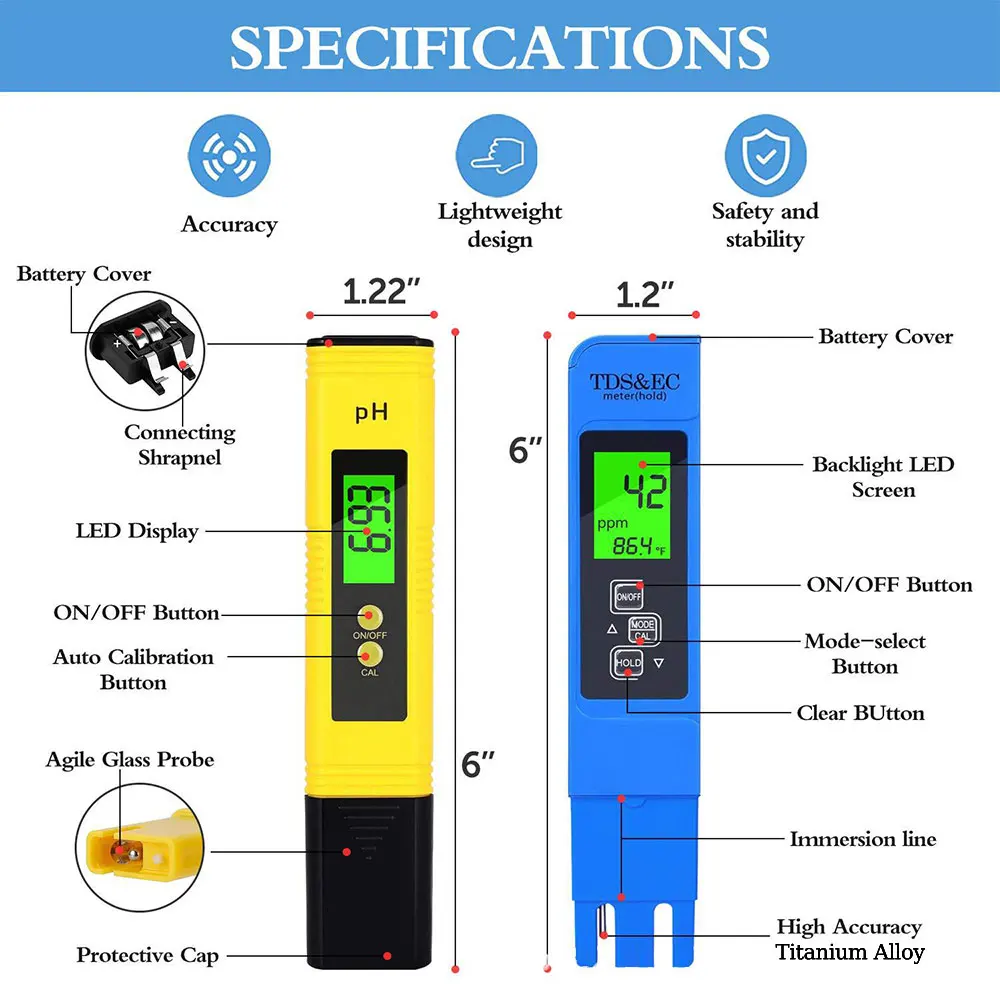 PH Meter 3-in-1 TDS EC and Temperature Meter Soil Moisture Tester for Water Quality Tester for Plants Garden Soil Hydroponics