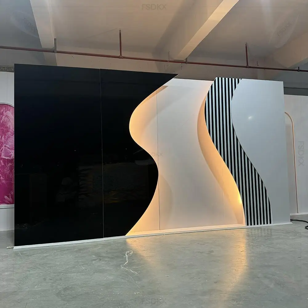 Factory Price Customized White And Black PVC Wedding Stage Backdrop LED Light Acrylic Backdrop