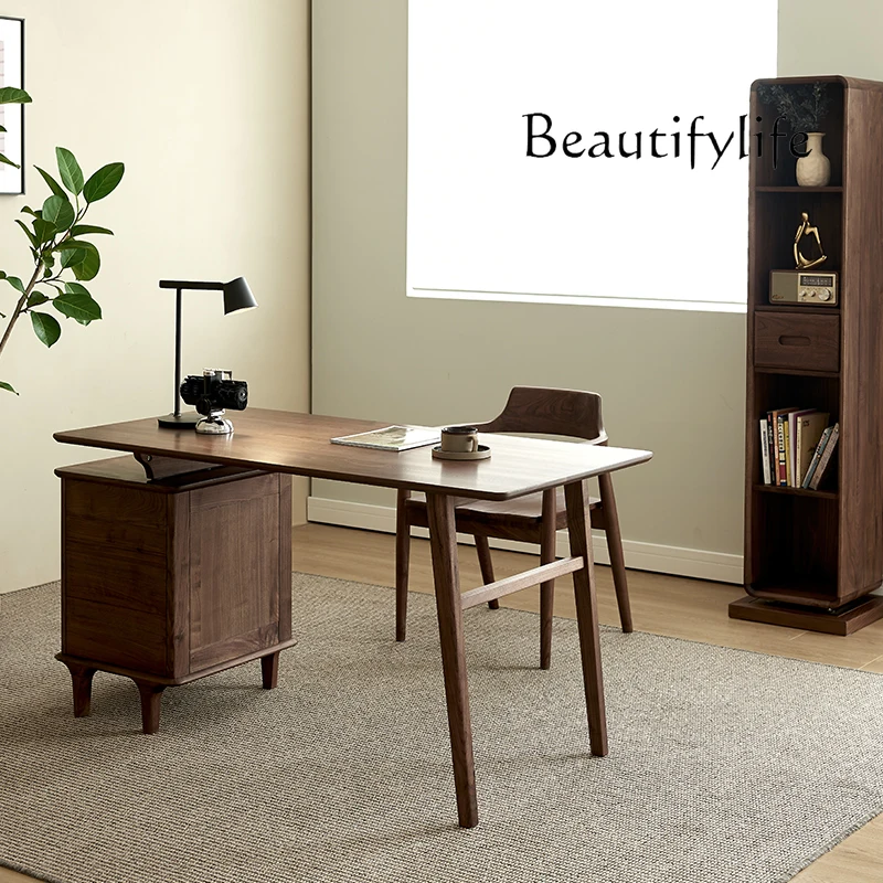 Black Walnut Wooden Desk Nordic Solid Wood Computer Desk Modern Retractable New Chinese Writing Desk