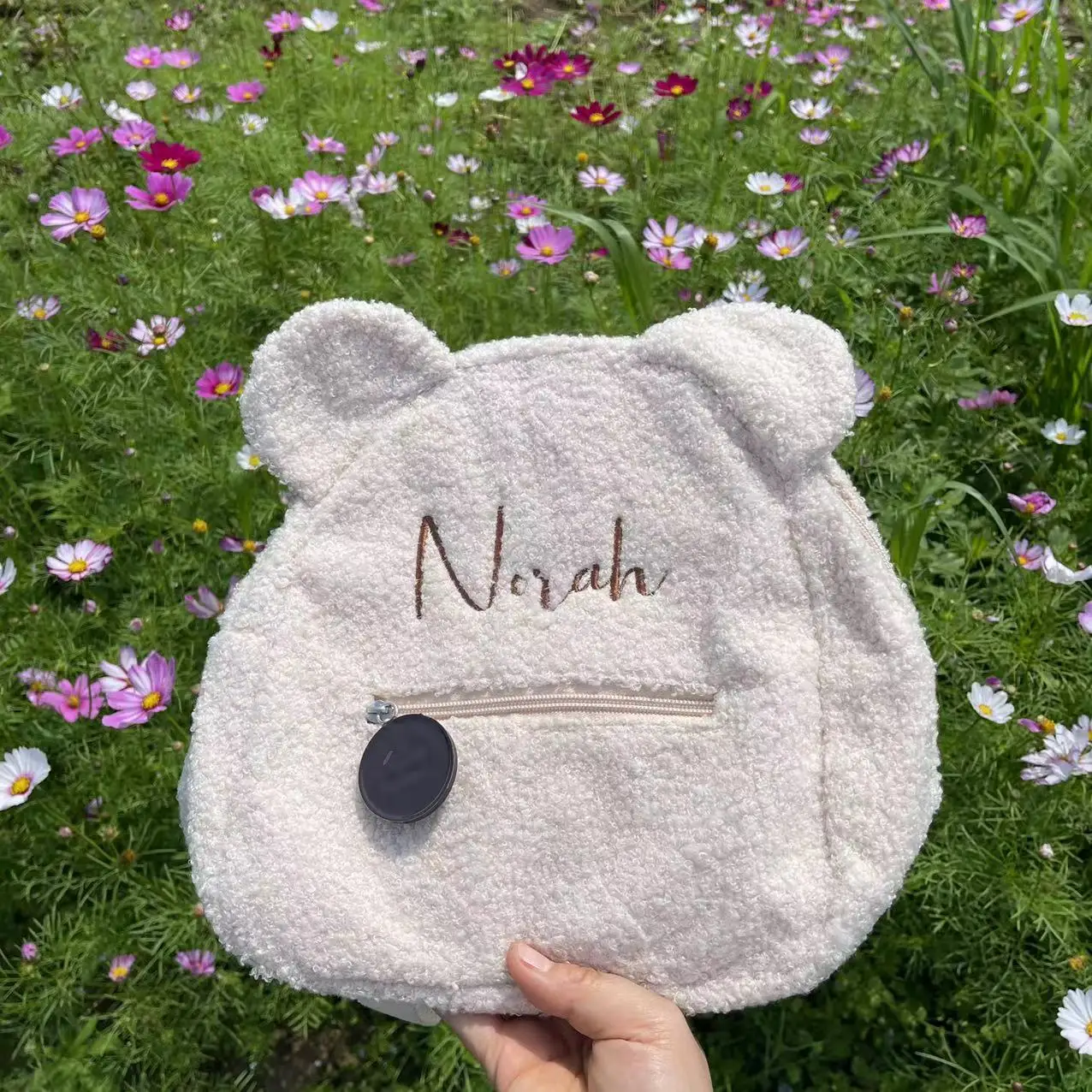 Mochilas con nombre personalizado para niños, morrales con orejas de oso, texto bordado personalizado, bolsas de libros para jardín de infantes,