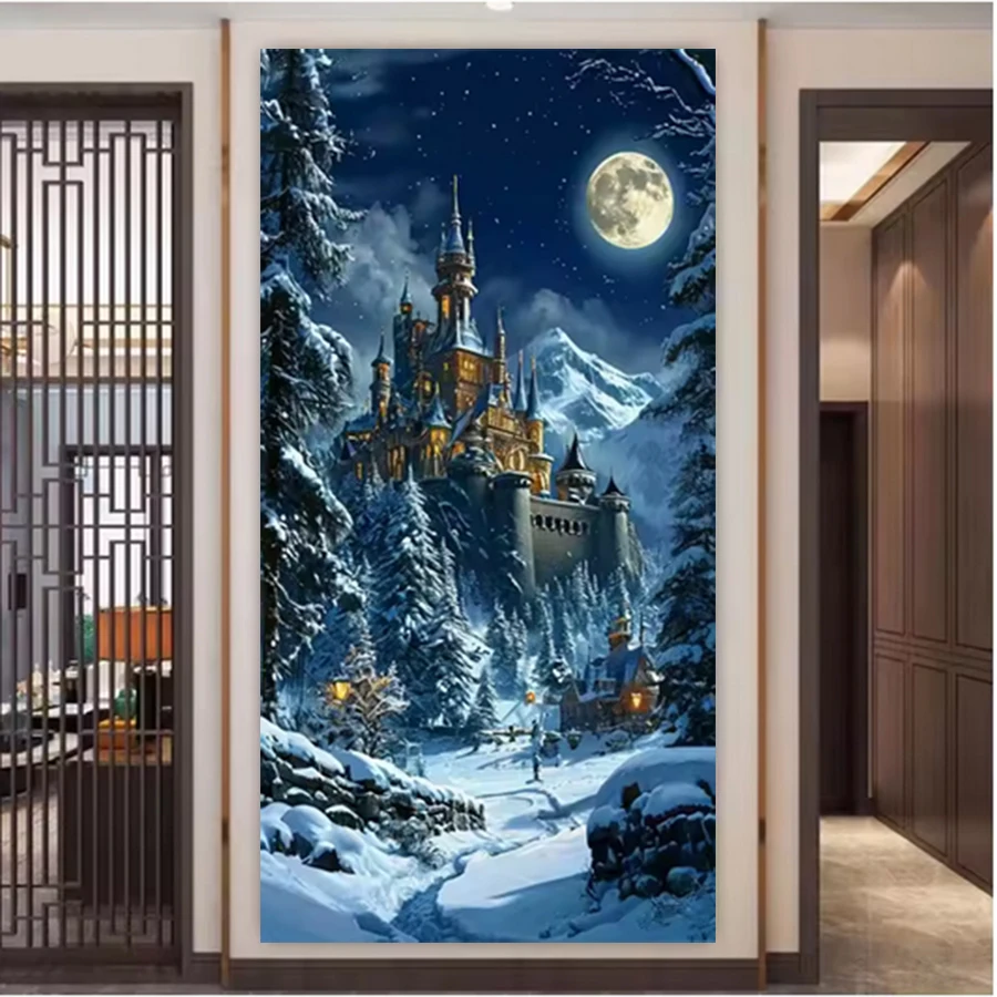 

Moon Castle Nightscape DIY Diamond Art Kit - Fantasy Landscape Full-Square Mosaic Embroidery Artwork for Home Décor