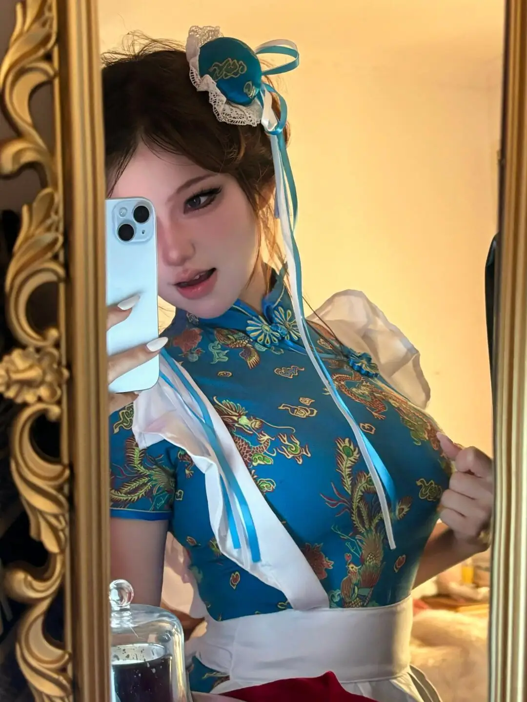 New Chinese Style  Dress Halloween Christmas Cosplay Uniform Short Sleeve  Gown Maid Skirt Set for Women
