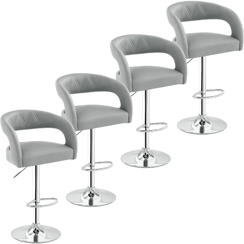 

VECELO Bar Stools Set of 4 Adjustable Swivel Modern Pu Leather Barstools, Counter Bar Stools with Back and Arms, for Kitchen, Ba