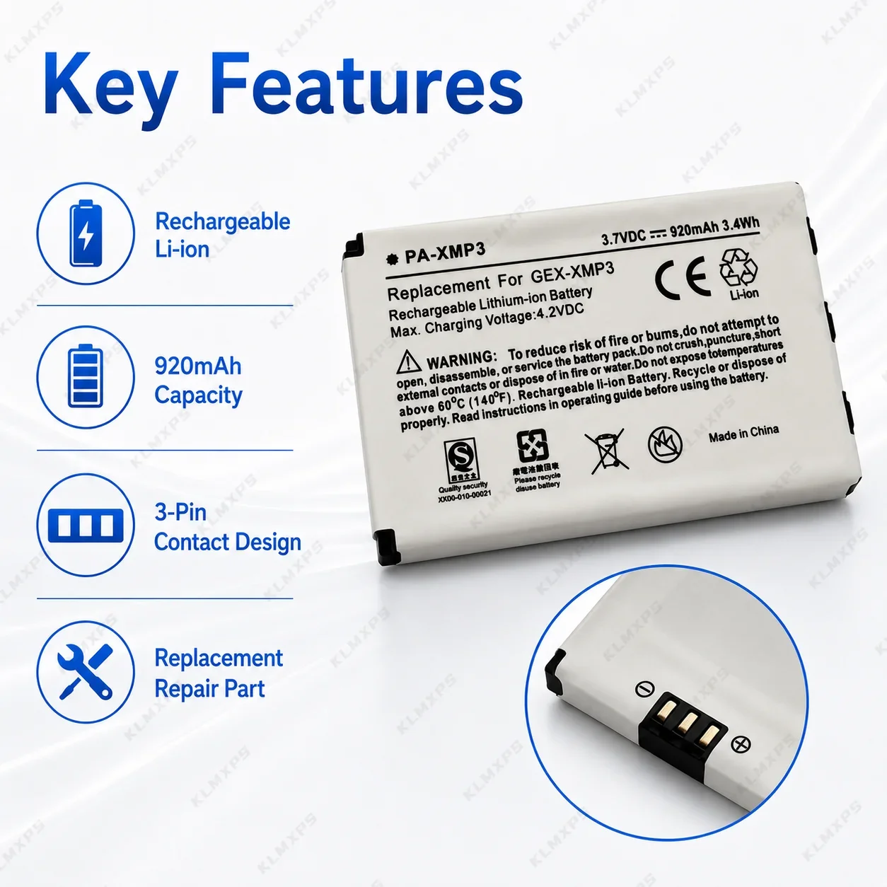 Replacement Li-ion Battery PA-XMP3 3.7V 920mAh for Pioneer GEX-XMP3 Sirius XM XMP3 XMP3i XMP3H1 Device
