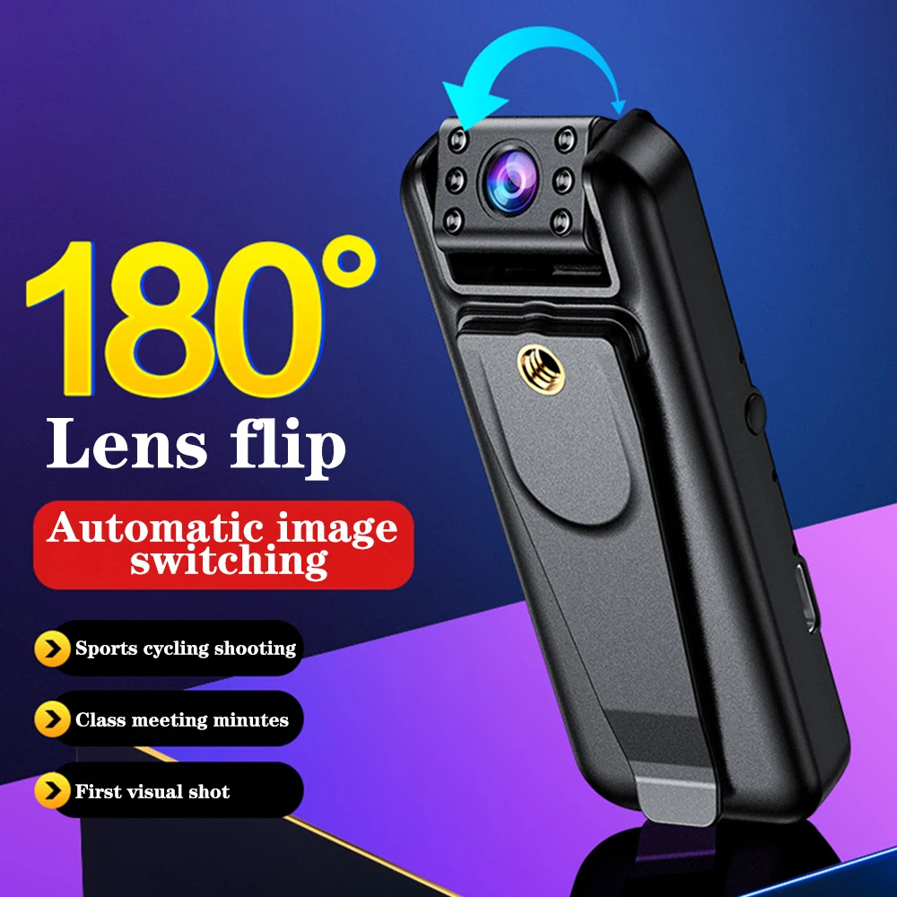 Mini HD 1080P Body Camera 180°Night Vision Automatic Rotating Len Camera Portable Digital Video Recorder Small Camcorder