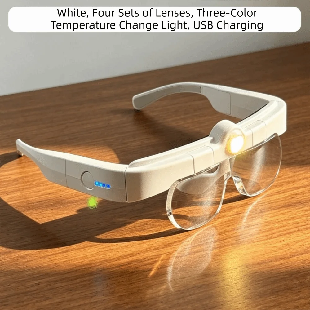 With Light LED Magnifying Glass USB Rechargeable Head Mounted Head-Mounted Magnifier Hands Free Headband Magnifier Soldering