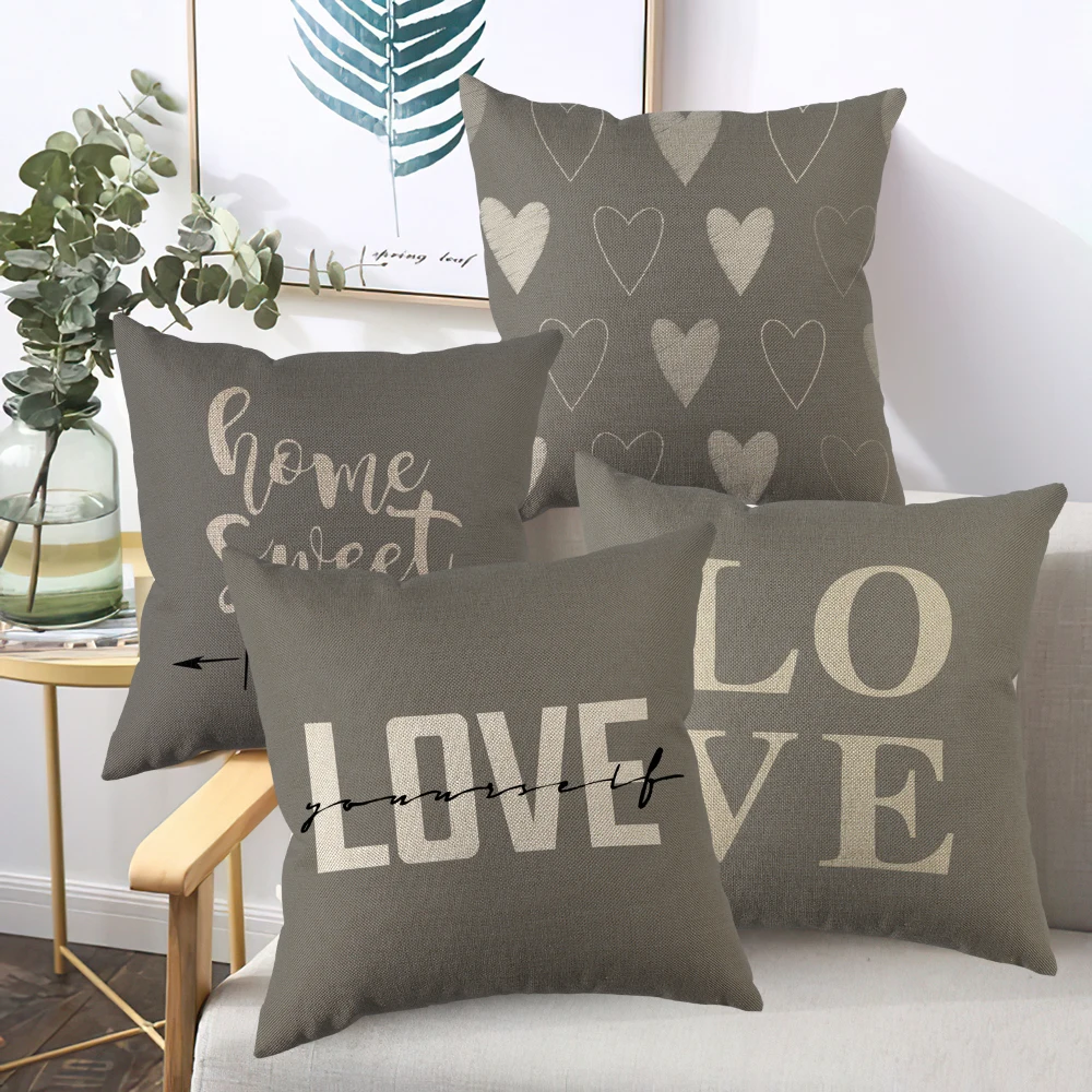 Geometric Letter Heart Simple Ins Pillowcase Wedding Decorative Cotton Linen Pillow Case For Home PillowCover 45X45(One Sides)