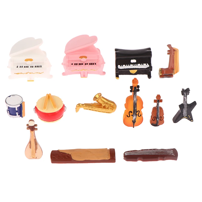 Miniatura Retro Instrumento Musical Modelo, Dollhouse Micro Paisagem Acessórios, Simulação Brinquedo, Piano Guitarra, Creative Desktop Decor