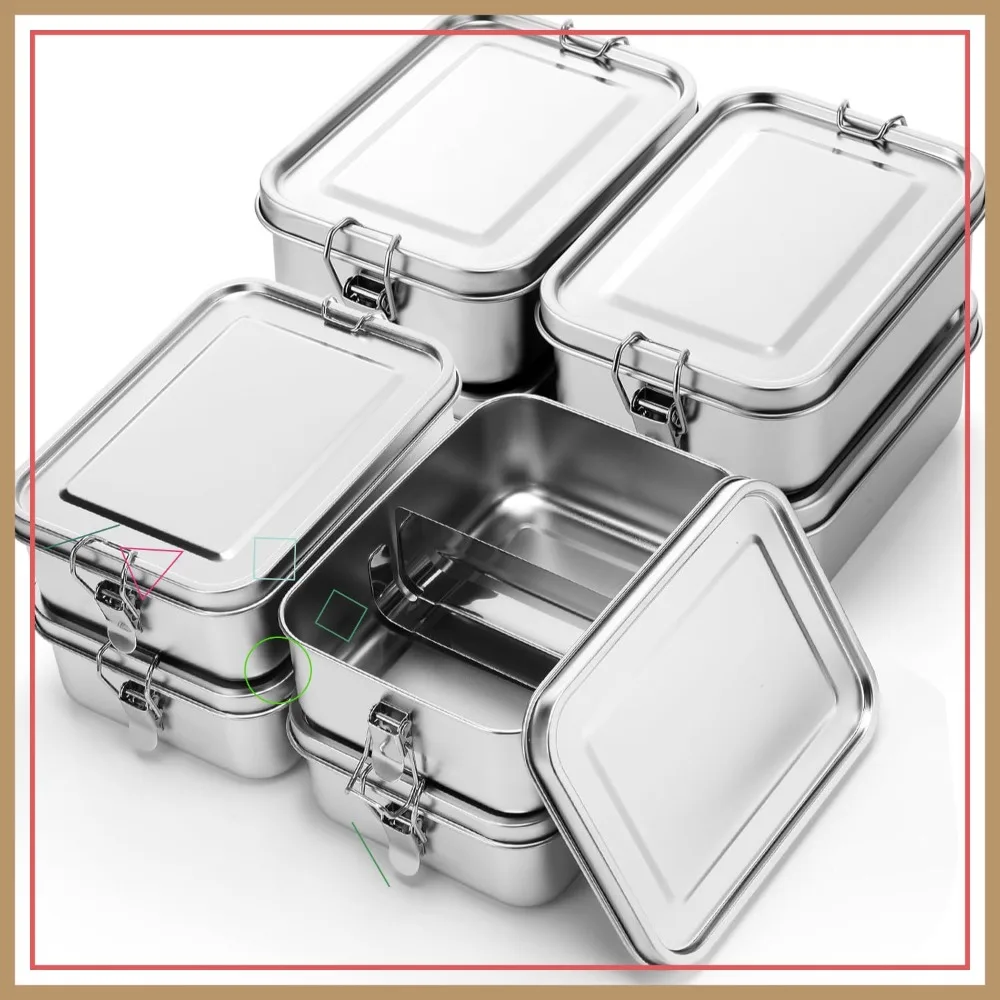 

8 Pcs Stainless Steel Food Containers 1200ml, Leak-Proof Lockable Clips, Dishwasher Safe Reusable Lunch Boxes for Work