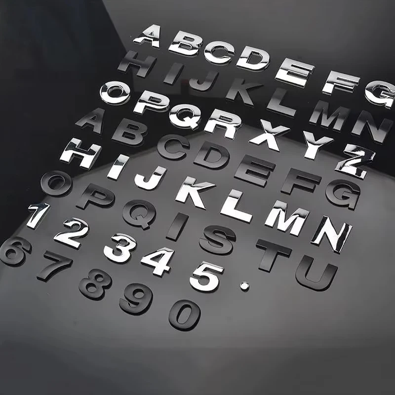 3D Metal 25mm 45mm Car Letters Alphabet Emblem Numbers Chrome Labeling Car Sticker Trunk Logo Letters Emblem Badge Accessories