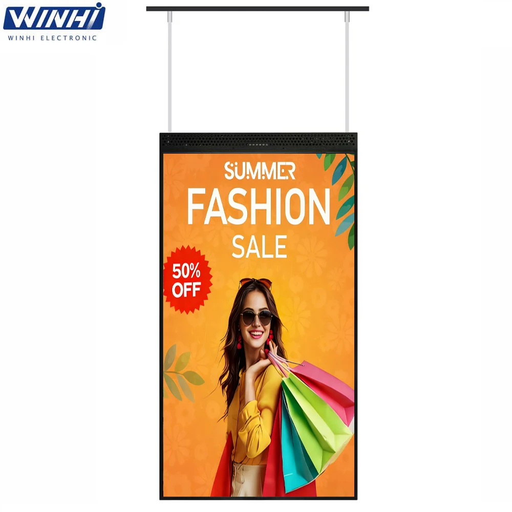 43 55 65inch Sunlight Readable Window Display Ultra-Slim Hanging LCD Android Smart Signage for Storefront Advertising