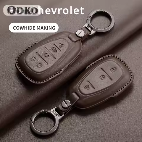 Leather Car Key Case Cover Protective Shell For Chevrolet Chevy Malibu Camaro Cruze Traverse Spark Equinox Sonic Volt Keychain