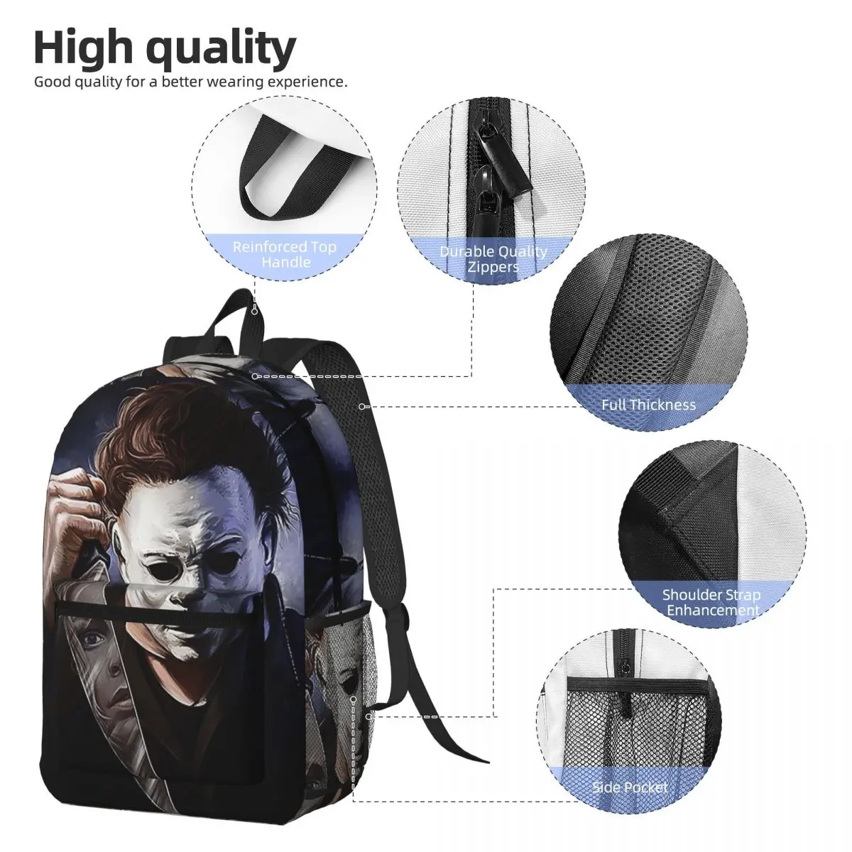 Michael Myers Backpack Boys Girls BookBag Kids School Bag Computer Shoulder Bags for Men Women