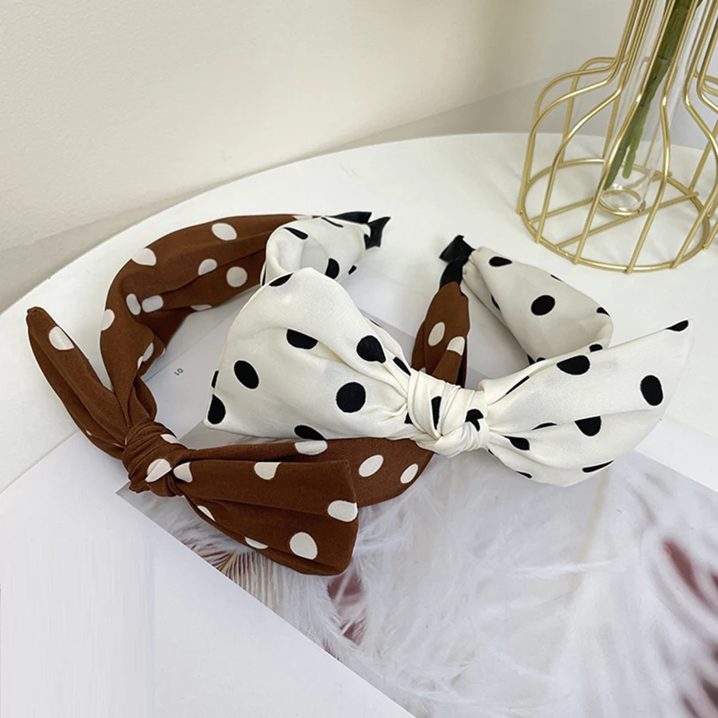 Fashionable Classic Versatile Dot Bow Knot Fabric Hair Hoop For Women Sweet Tie Headband Pressed Hair Clip Accessories