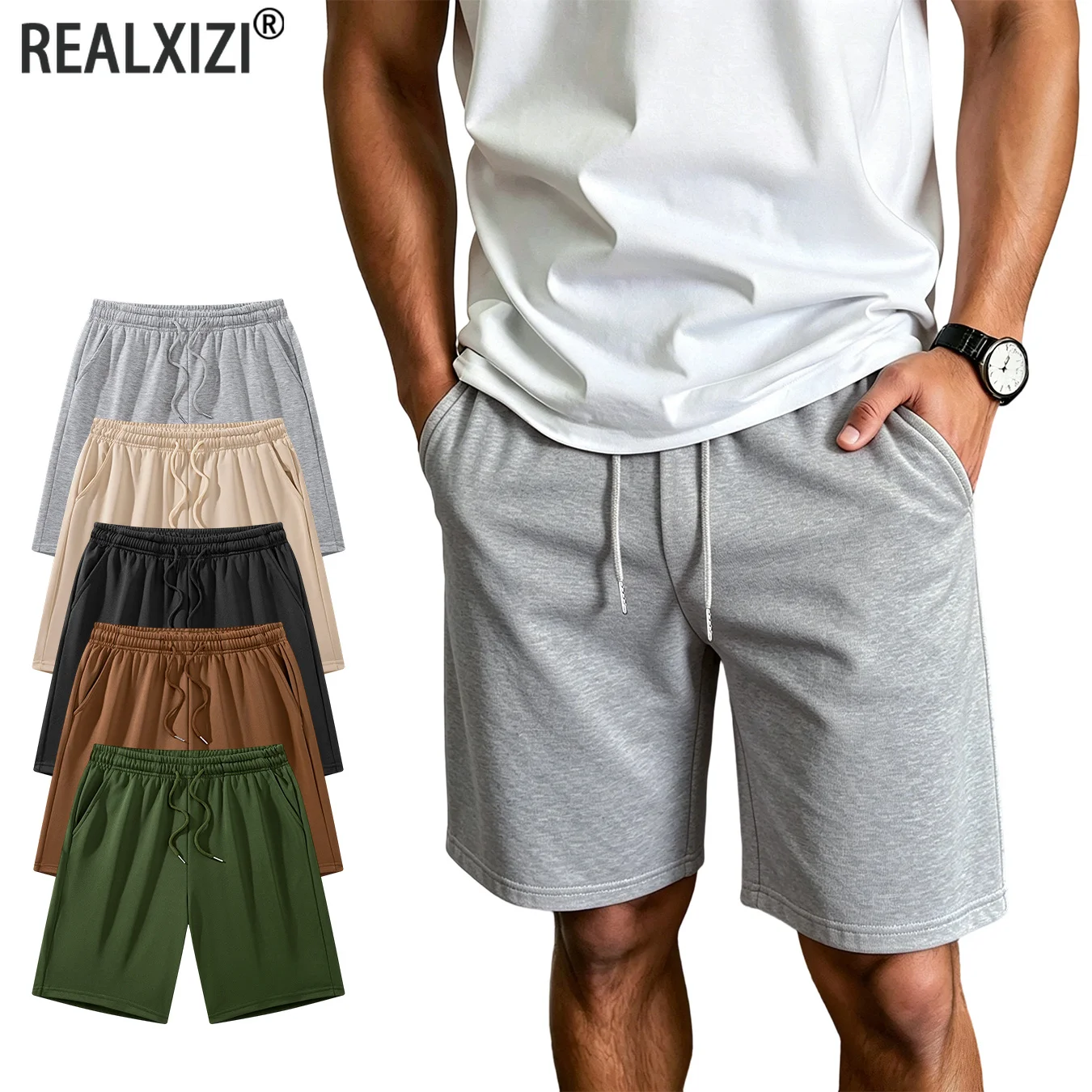 Men's Straight Leg Shorts Solid Color High-Density Knit Soft Jersey Sweat Shorts Beach Holiday Comfort Lounge Wear Clothes