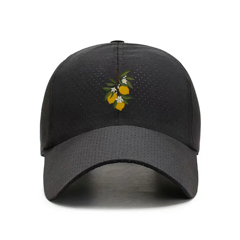 Lemon Print Quick Dry Baseball Cap Lightweight Curved Brim Hat for Outdoor Casual Wear