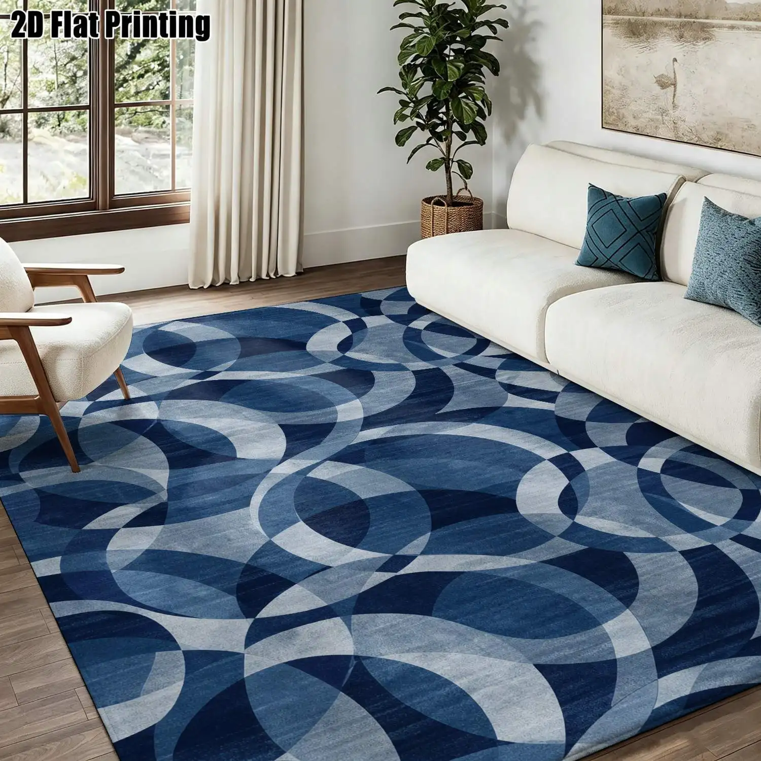 1Pc 2D Printed Carpet: Blue-Grey Geometric Abstract Nordic Style Rug, Ideal for Modern Minimalist Interiors, Machine Washable, Multiple Sizes, Perfect for Living Room, Bedroom, Dining Room, Entryway, Study Decor